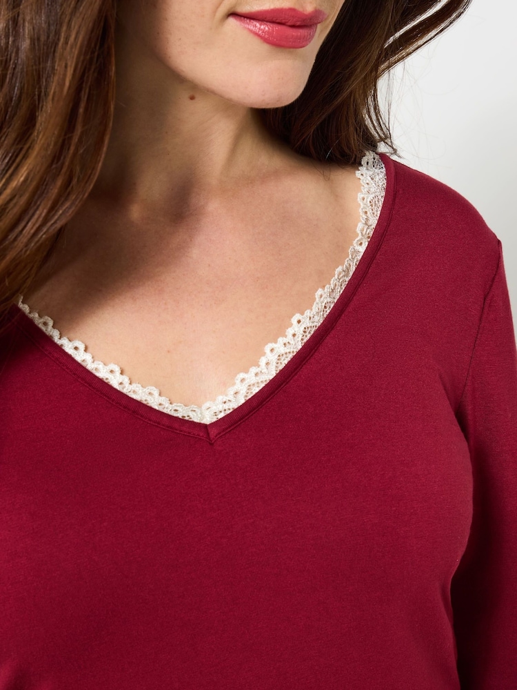 Joe Browns Red V-Neck Lace Trim Top - Image 2 of 4