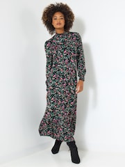 Joe Browns Black Petite Vintage Frill Floral Jersey Midi Dress - Image 1 of 5