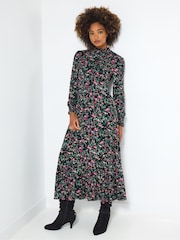 Joe Browns Black Petite Vintage Frill Floral Jersey Midi Dress - Image 3 of 5