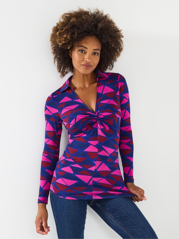 Joe Browns Purple Retro Geo Twist-Front Top - Image 1 of 5 Joe Browns Purple Retro Geo Twist-Front Top - Image 1 of 5