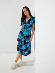 Joe Browns Blue Winter Floral Jersey Wrap Dress - Image 2 of 5