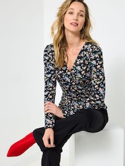 Joe Browns Black Shawl Collar Floral Top - Image 1 of 6