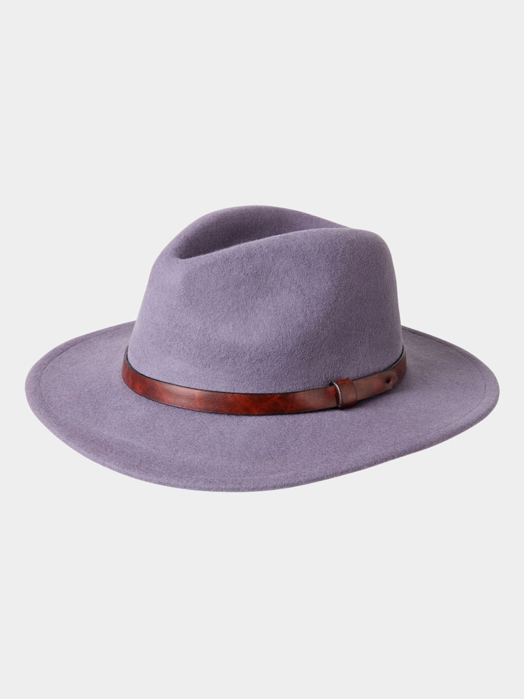 Joe Browns Purple Wool Fedora Hat with Brown Pleather Brim - Image 1 of 2