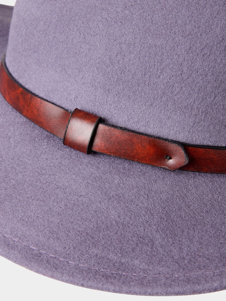 Joe Browns Purple Wool Fedora Hat with Brown Pleather Brim - Image 2 of 2