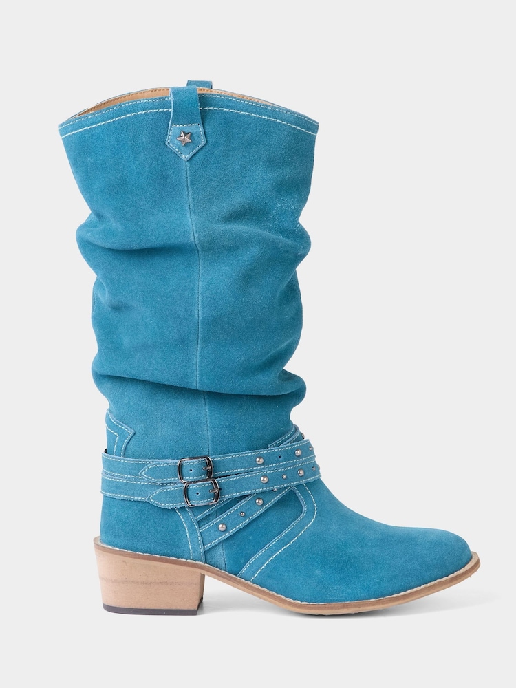 Joe Browns Blue Western Suede Slouch Boots - Image 2 of 6 Joe Browns Blue Western Suede Slouch Boots - Image 2 of 6