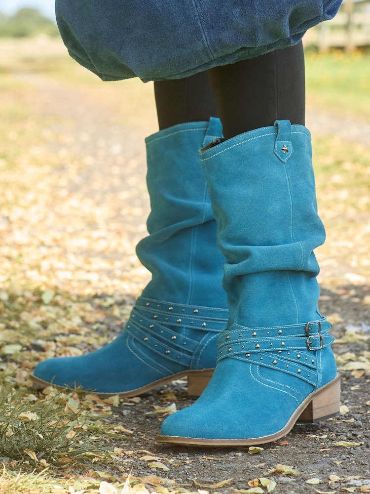 Joe Browns Blue Western Suede Slouch Boots - Image 6 of 6 Joe Browns Blue Western Suede Slouch Boots - Image 6 of 6
