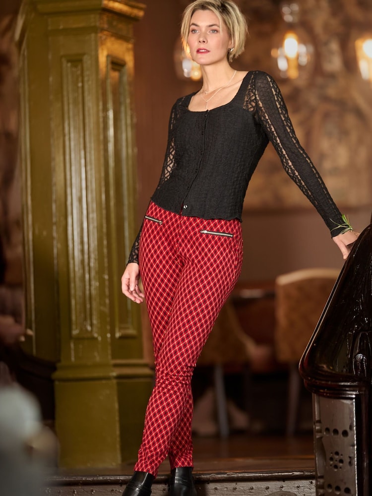 Joe Browns Red Check Ponte Trousers - Image 1 of 8 Joe Browns Red Check Ponte Trousers - Image 1 of 8