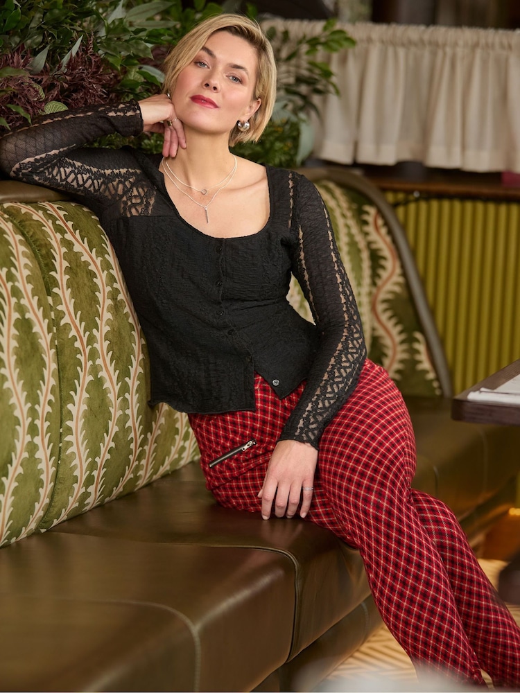 Joe Browns Red Check Ponte Trousers - Image 2 of 8 Joe Browns Red Check Ponte Trousers - Image 2 of 8