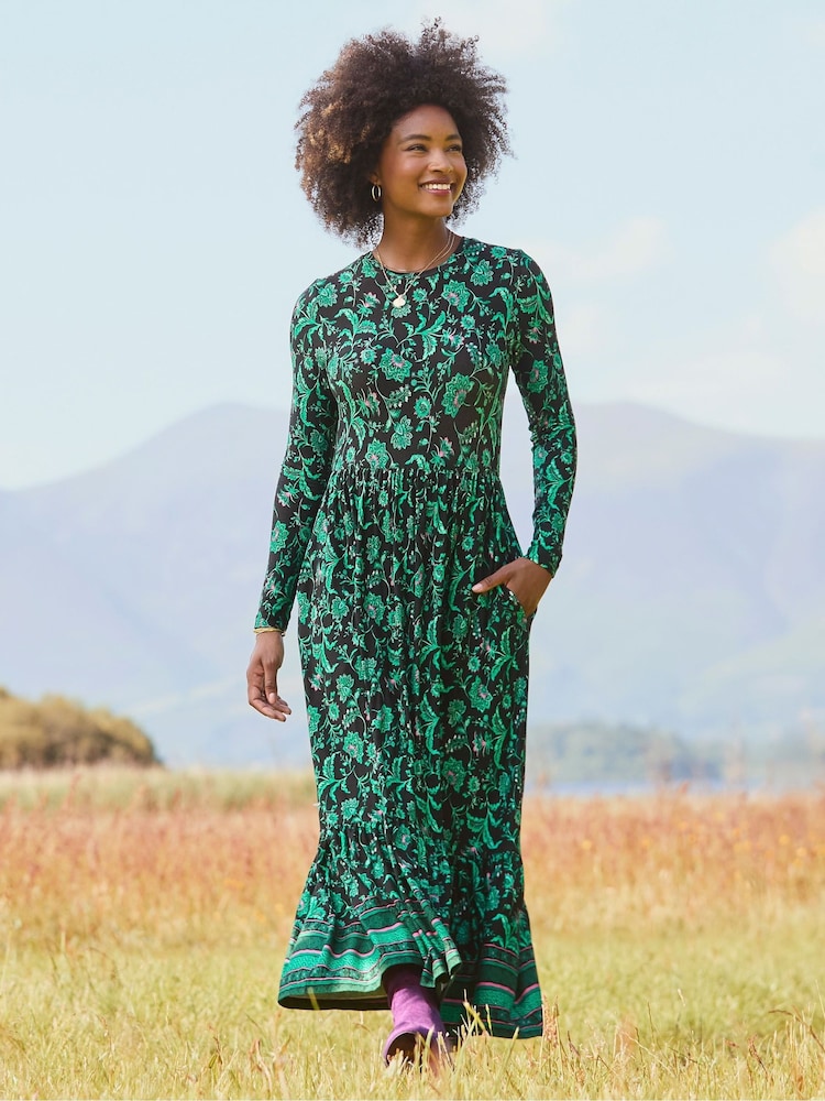 Joe Browns Green Petite Floral Border Print Jersey Dress - Image 1 of 7 Joe Browns Green Petite Floral Border Print Jersey Dress - Image 1 of 7