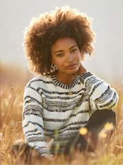Joe Browns Black Striped Fringed Jumper - Image 1 of 7