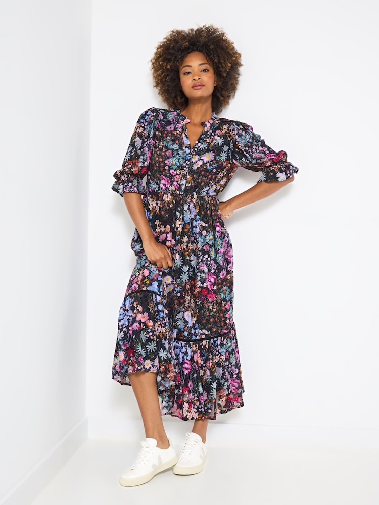 Joe Browns Black Tiered Georgette Midi Dress - Image 1 of 5