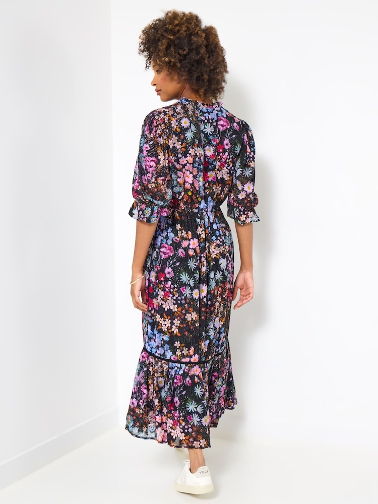 Joe Browns Black Tiered Georgette Midi Dress - Image 2 of 5
