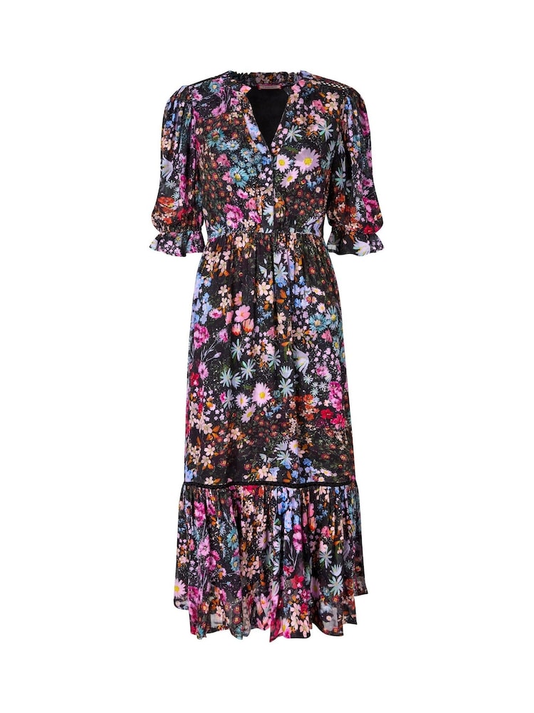 Joe Browns Black Tiered Georgette Midi Dress - Image 5 of 5