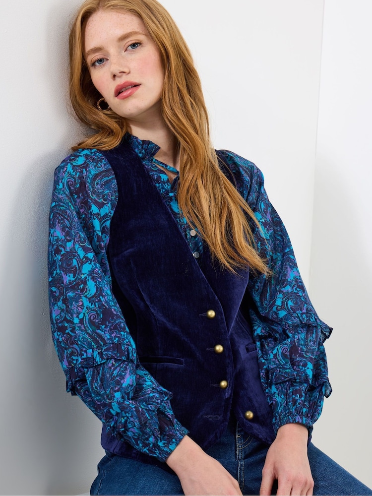 Joe Browns Blue Sassy Velvet Waistcoat - Image 1 of 5