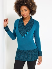 Joe Browns Green Shawl Neck Button Jumper - Image 1 of 5