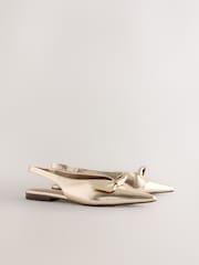Gold Forever Comfort® Leather Point Toe Slingback Flats - Image 1 of 5