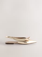 Gold Forever Comfort® Leather Point Toe Slingback Flats - Image 2 of 5