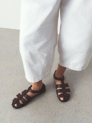 Chocolate Brown N.Premium Leather Fisherman Flat Shoes - Image 1 of 6