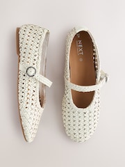 White Forever Comfort® Leather Weave Mary Jane Flats - Image 6 of 10