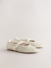 White Forever Comfort® Leather Weave Mary Jane Flats - Image 7 of 10