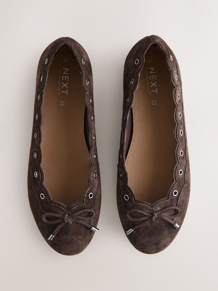 Chocolate Brown Forever Comfort® Suede Eyelet Ballet Flats - Image 1 of 10