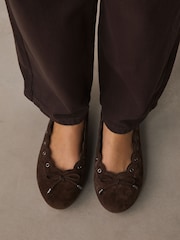 Chocolate Brown Forever Comfort® Suede Eyelet Ballet Flats - Image 2 of 10