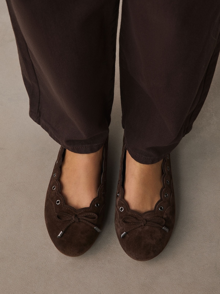 Chocolate Brown Forever Comfort® Suede Eyelet Ballet Flats - Image 2 of 10