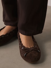Chocolate Brown Forever Comfort® Suede Eyelet Ballet Flats - Image 3 of 10