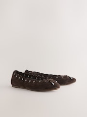 Chocolate Brown Forever Comfort® Suede Eyelet Ballet Flats - Image 7 of 10