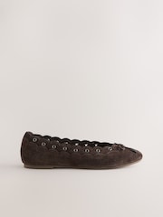 Chocolate Brown Forever Comfort® Suede Eyelet Ballet Flats - Image 8 of 10