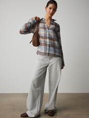 Blue/Ecru/Brown Check Sheer Shirt - Image 2 of 5