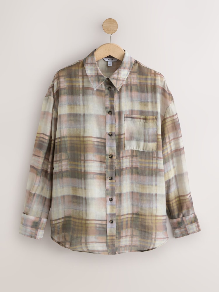 Brown/Pink Blurred Check Lightweight Shirt - Image 1 of 3