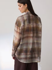 Brown/Pink Blurred Check Lightweight Shirt - Image 4 of 8