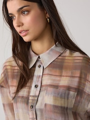 Brown/Pink Blurred Check Lightweight Shirt - Image 5 of 8