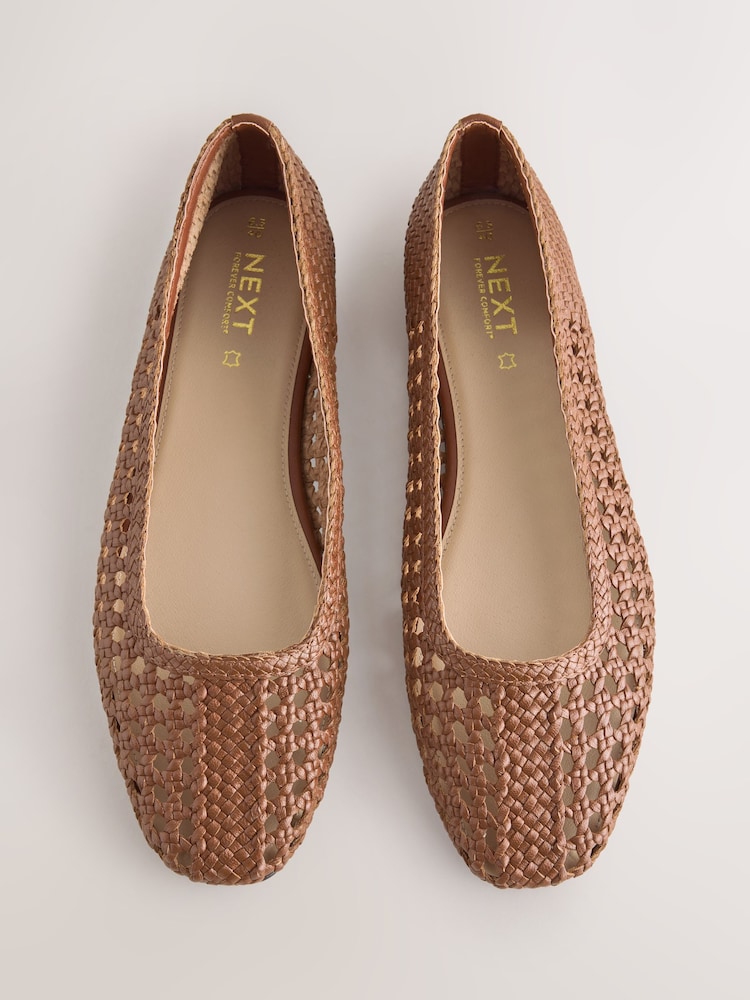 Tan Brown Forever Comfort® Leather Woven Upper Shoes - Image 1 of 5