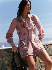 Pink Shell Print Long Sleeve Lightweight Shirt - Image 1 of 7