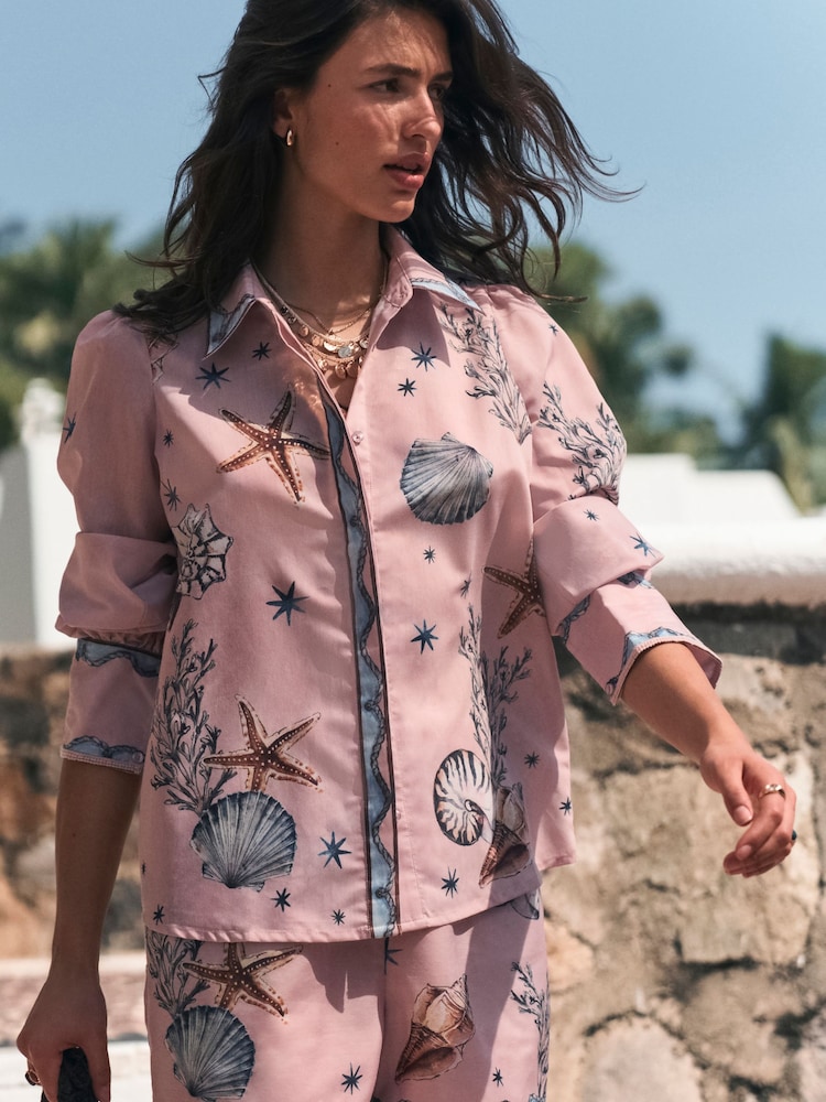 Pink Shell Print Long Sleeve Lightweight Shirt - Image 2 of 7