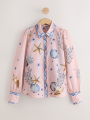 Pink Shell Print Long Sleeve Lightweight Shirt - Image 5 of 7