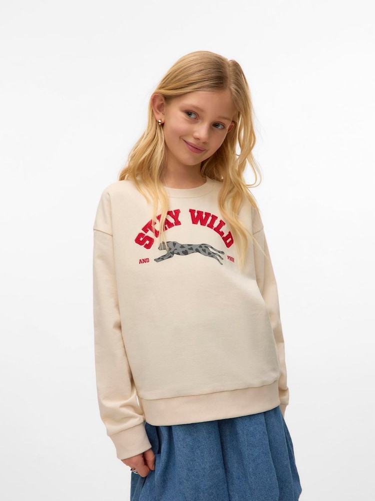 VERO MODA Cream Leopard Graphic Sweatshirt - Image 1 of 3