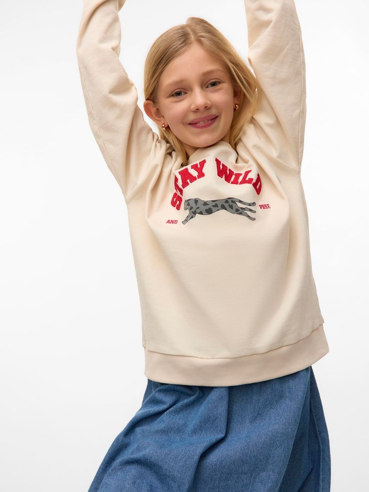 VERO MODA Cream Leopard Graphic Sweatshirt - Image 2 of 3