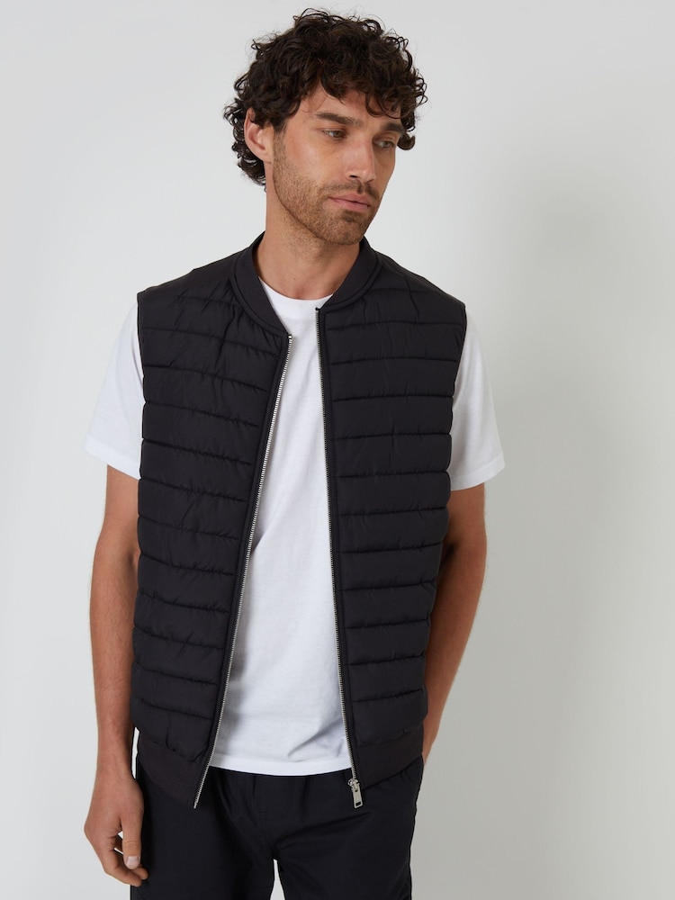 Threadbare Black Quilted Hybrid Gilet - Image 1 of 4 Threadbare Black Quilted Hybrid Gilet - Image 1 of 4