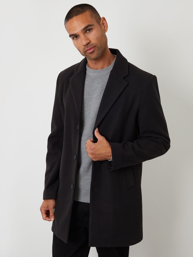 Threadbare Black Faux Wool Overcoat - Image 1 of 4