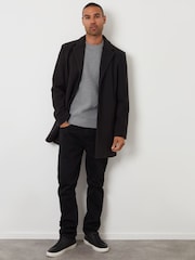 Threadbare Black Faux Wool Overcoat - Image 3 of 4