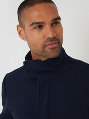 Threadbare Navy Longline Faux Wool Funnel Neck Coat - Image 4 of 4