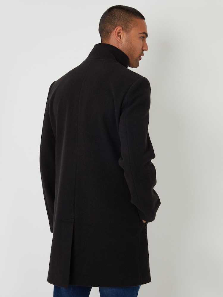 Threadbare Black Faux Wool Mock Layer Longline Utility Coat - Image 2 of 4 Threadbare Black Faux Wool Mock Layer Longline Utility Coat - Image 2 of 4