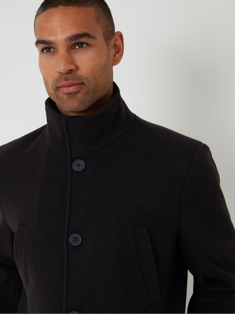 Threadbare Black Faux Wool Mock Layer Longline Utility Coat - Image 4 of 4 Threadbare Black Faux Wool Mock Layer Longline Utility Coat - Image 4 of 4