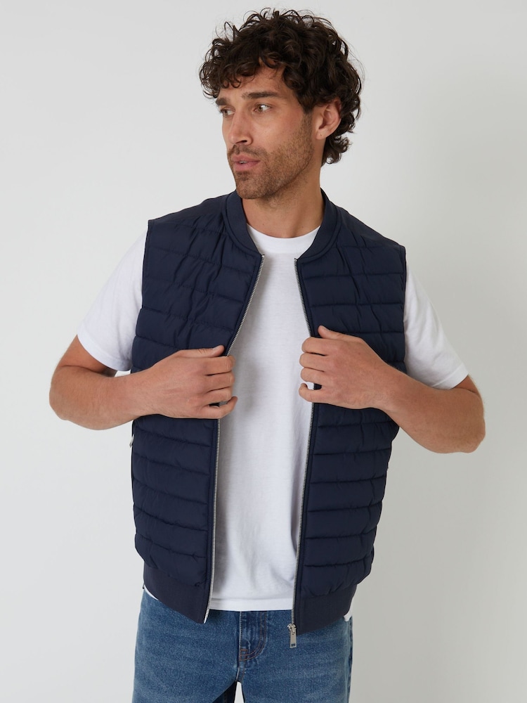 Threadbare Blue Quilted Hybrid Gilet - Image 1 of 4 Threadbare Blue Quilted Hybrid Gilet - Image 1 of 4