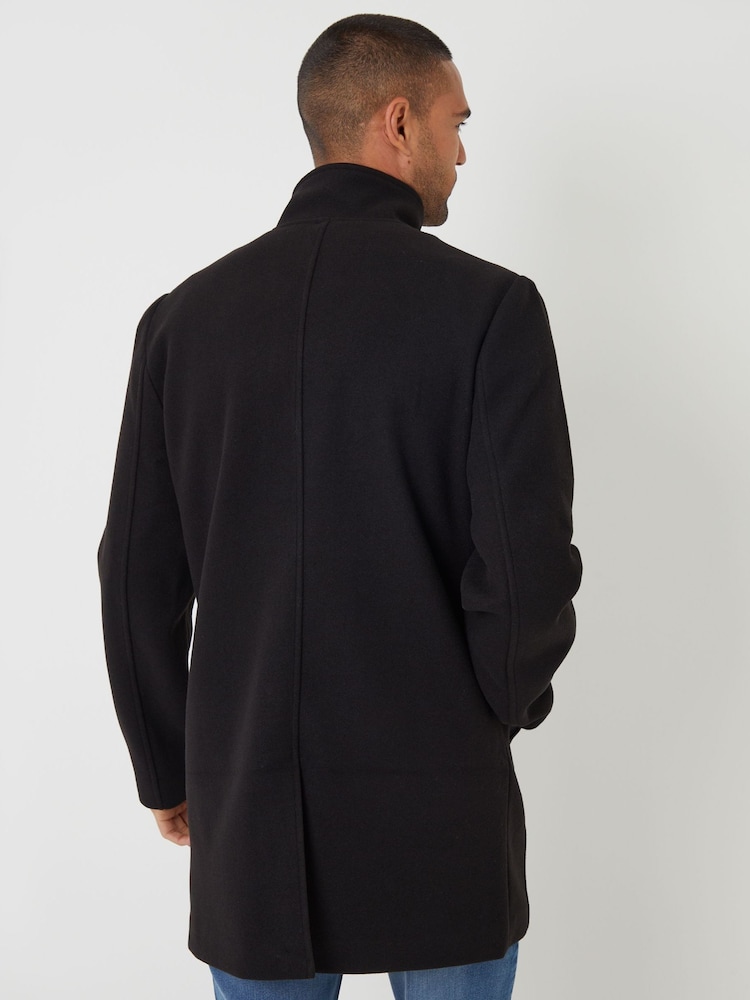Threadbare Black Longline Faux Wool Funnel Neck Coat - Image 2 of 4