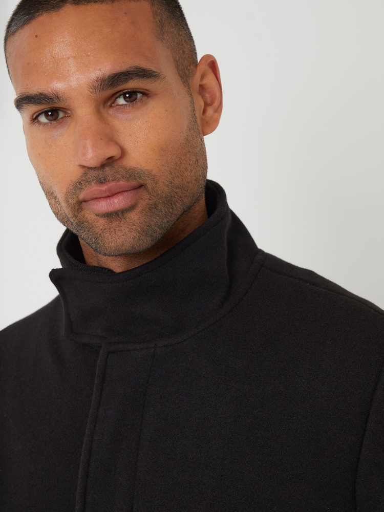 Threadbare Black Longline Faux Wool Funnel Neck Coat - Image 4 of 4
