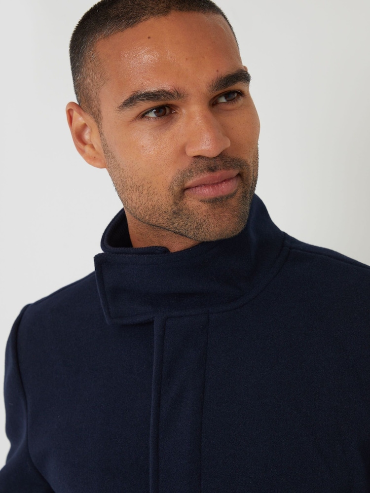 Threadbare Black Longline Faux Wool Funnel Neck Coat - Image 5 of 5 Threadbare Black Longline Faux Wool Funnel Neck Coat - Image 5 of 5